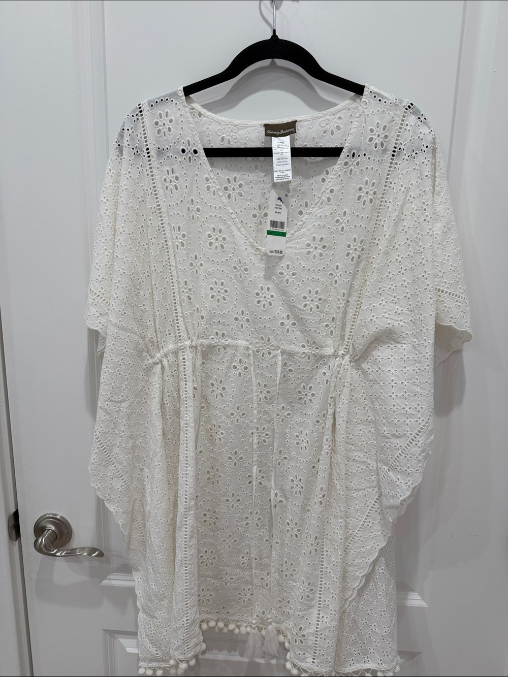 Tommy Bahama White Eyelet Pom-Pom Tunic Cover-Up